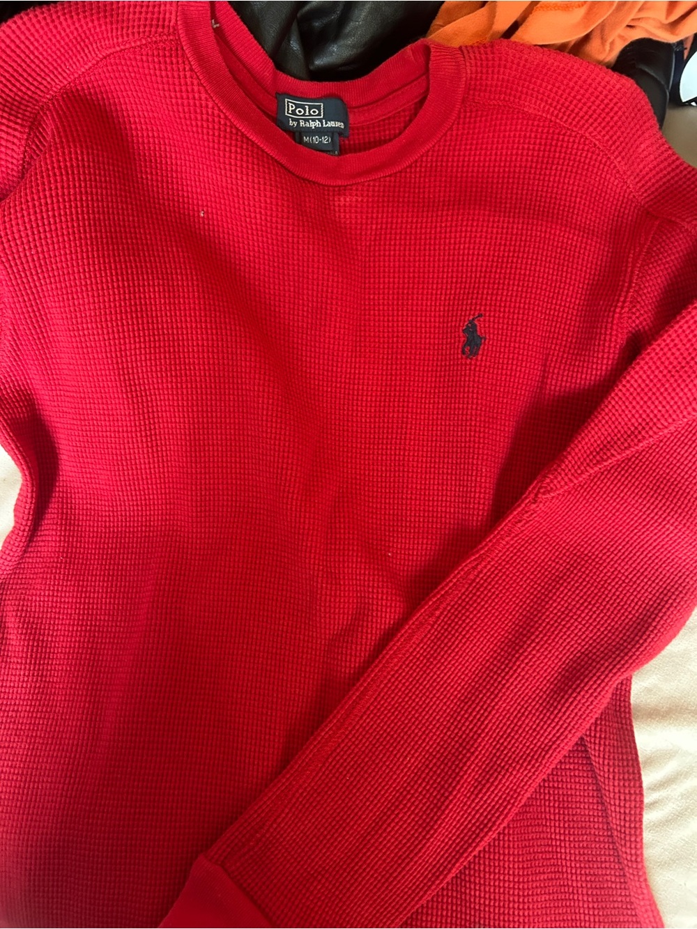 Ralph Lauren Red Waffle-Knit Crewneck Sweater
